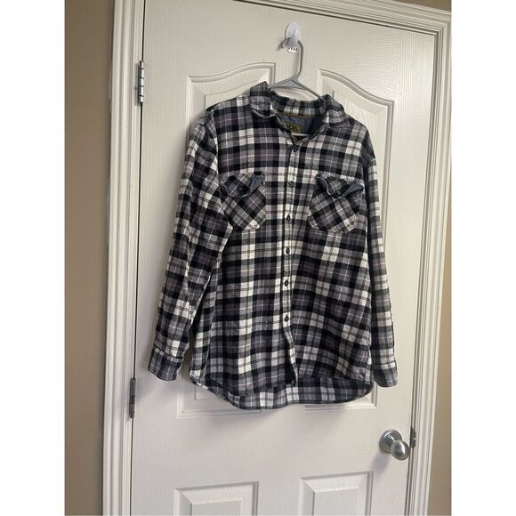 Anchorage Mens Black White Plaid Button Up Long Sleeve Flannel Shirt Top XL - Picture 11 of 12